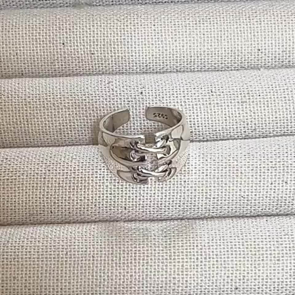 Women's S925 Pure Silver Heavy Retro Distressed Ring